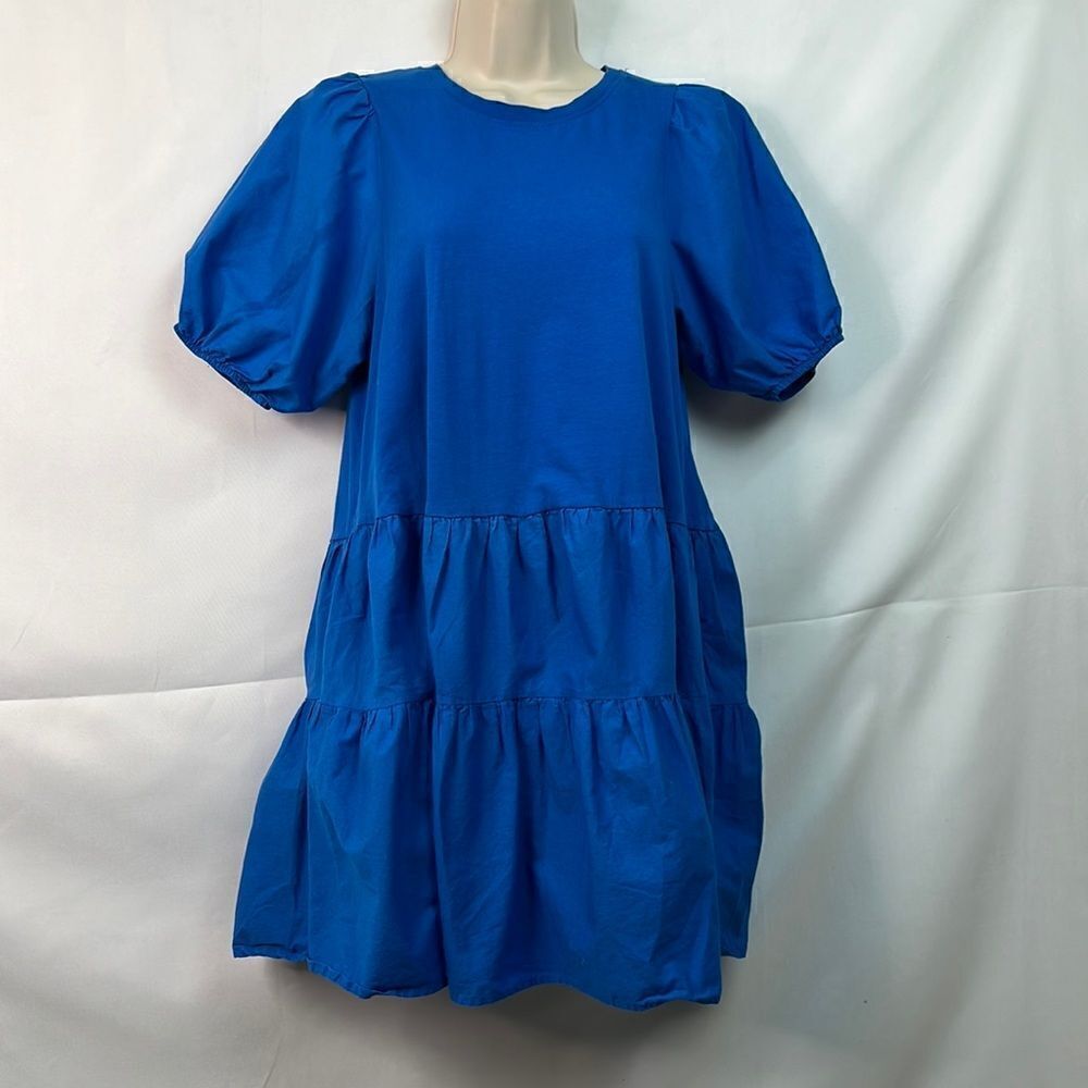 Zara cotton tiered blue puff sleeve mini dress EUC. Size small